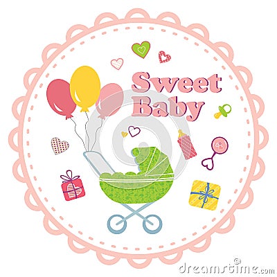 Baby girl background with decorative border Vector Illustration