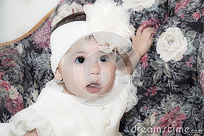 Baby Girl In Baptism Dress Stock Photo