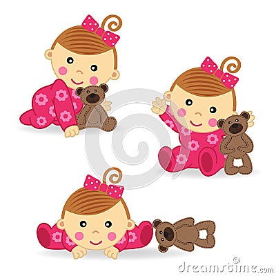 Baby girl bear action Vector Illustration