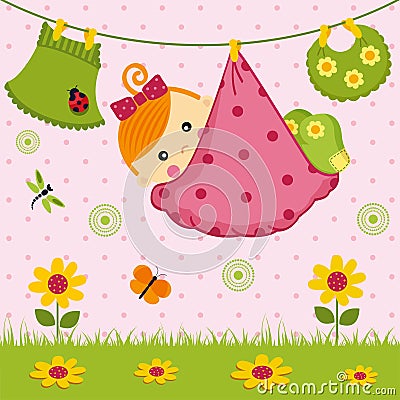 Baby girl in a diaper Vector Illustration