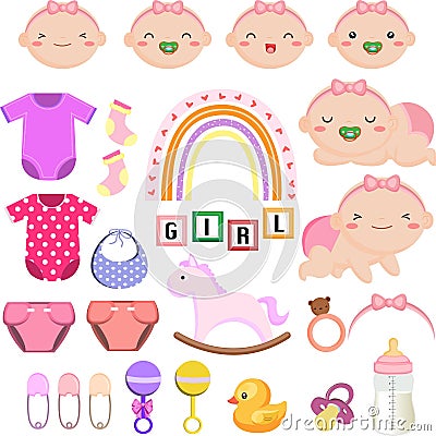 Baby Girl elements collection Vector Illustration