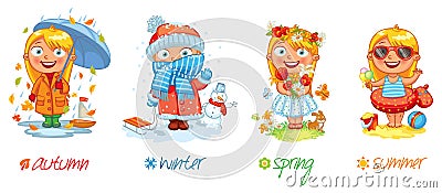 Baby girl and the four seasons Vector Illustration