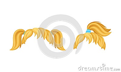 Baby girl hairstyle. Blonde wigs for little girl set cartoon vector illustration Vector Illustration