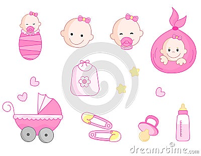 Baby girl icon set Vector Illustration