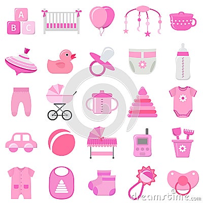 Baby girl icons set. Vector illustration. Vector Illustration