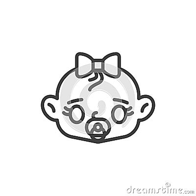 Baby girl with pacifier line icon Vector Illustration