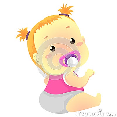 Baby Girl with Pacifier Vector Illustration