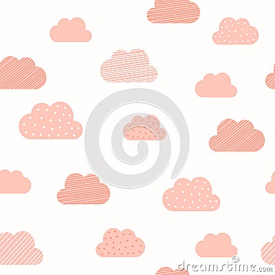 Baby girl pink clouds pattern background. Vector baby shower, Valentine and birthday or wedding greeting card cloud pattern Vector Illustration