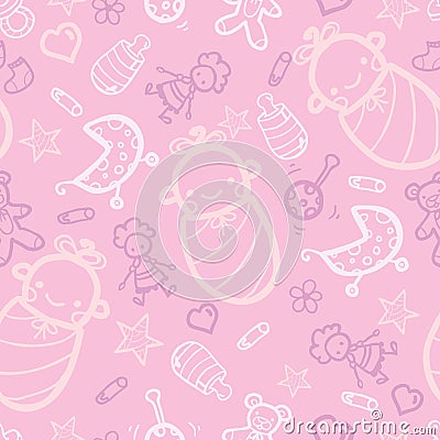 Baby girl pink seamless pattern background Vector Illustration