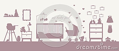 Baby girl room interior pink silhouette Stock Photo