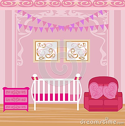 Baby girl room Vector Illustration