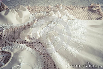 White Baptism Christening Dress for Girl Stock Photo