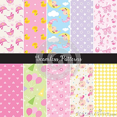 Baby Girl Seamless Pattern Vector Illustration