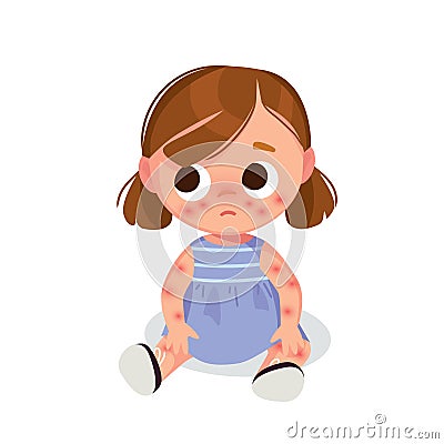 Baby girl with skin problem. Allergic child with skin disease, skin disorder. Vector Illustration
