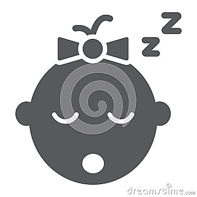 Baby girl sleep glyph icon, child and face, girl sign, vector graphics, a solid pattern on a white background. Vector Illustration