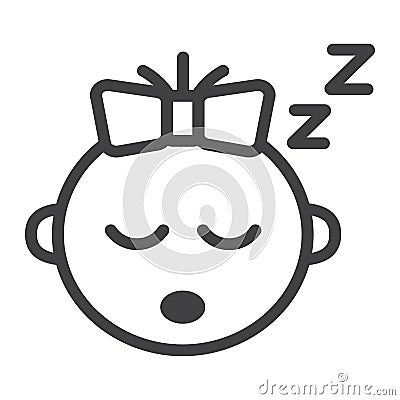Baby girl sleep line icon, child and infant Vector Illustration