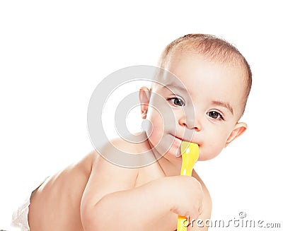 Baby girl with spoon Stock Photo