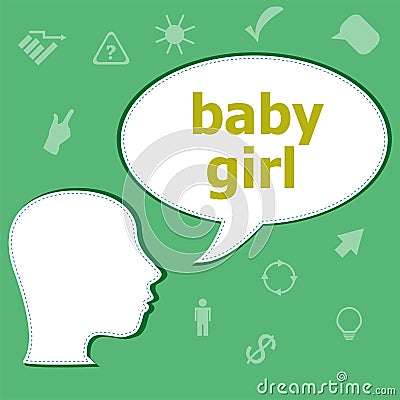 Baby girl text on digital touch screen. social concept . Head with speech bubble Stock Photo