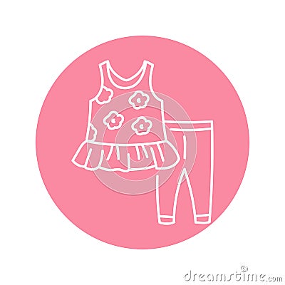 Baby girl tunic and legging black line icon. Vector Illustration