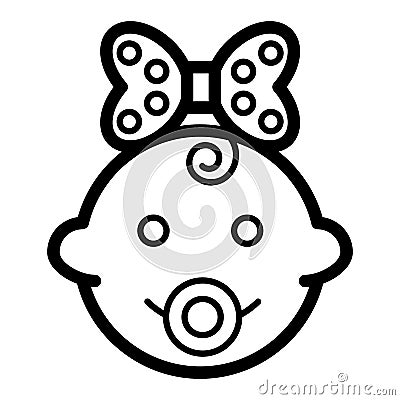 Baby girl vector icon. Black and white funny baby girl face illustration. Outline linear icon of little girl. Vector Illustration