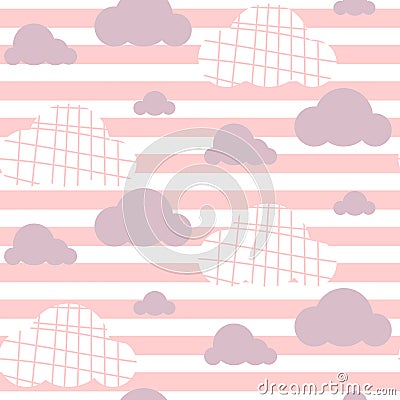 Baby girl vector seamless pattern. Light pink fun sky print for textile. Vector Illustration