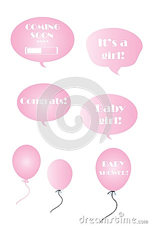 Baby girl vector set - pink bubbles and balloons Vector Illustration