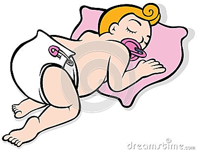 Baby Girl Wearing Cloth Diaper Vector Illustration