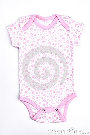 Baby-girl white and pink bodysuit. Stock Photo