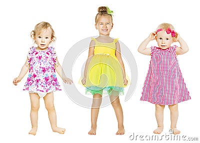 Baby Girls in Dress, Kids Group, Toddler Children Stock Photo