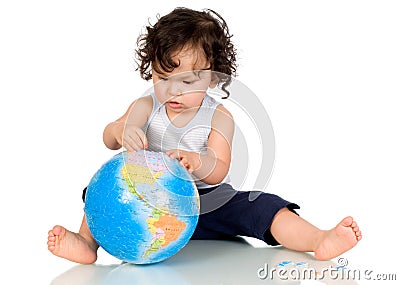 Baby with globe. Stock Photo