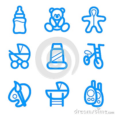 Baby goods icon set. Vector isolated icons for the baby store. Vector Illustration