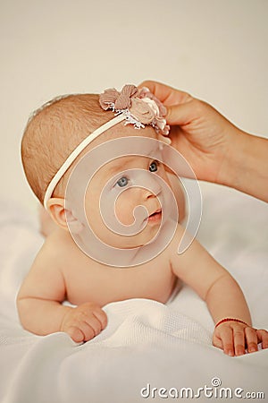 Baby goods shop for happy newborn baby. Baby shop for newborn. Love and care for happy baby. Enjoy your time in our shop Stock Photo