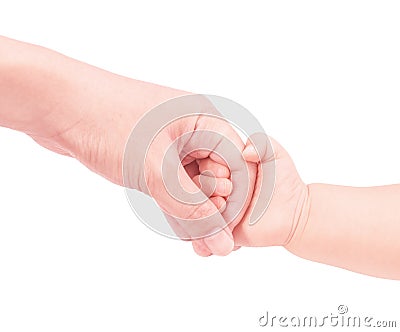 Baby hand hold mother hand in softly Stock Photo