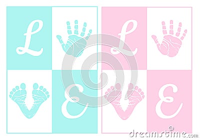 Baby hand print, footprint, vector set Vector Illustration