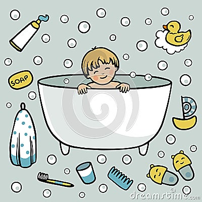 Baby having a bath vector illustration. Vector Illustration