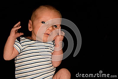 Baby Hayden On Black - Three Weeks Old Stock Photo