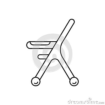 Baby high chair. Linear icon of children goods. Black simple illustration of special wheeled seat. Contour isolated vector Vector Illustration
