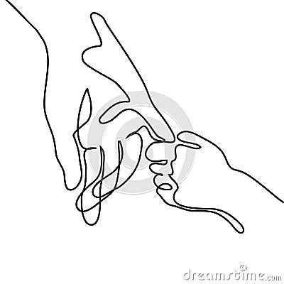 Baby holding little finger of adult hands together Vector Illustration