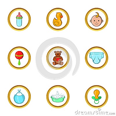 Baby icon set, cartoon style Vector Illustration