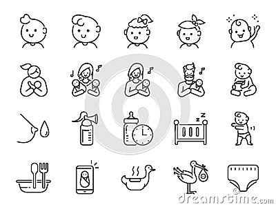 Baby icon set. Included icons as newborn, infant, kid, children, parent and more. Vector Illustration