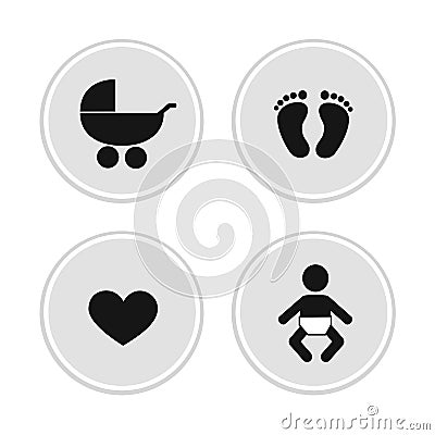 Baby icons feet footprint heart and stroller Vector Illustration