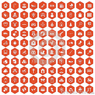 100 baby icons hexagon orange Vector Illustration