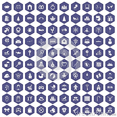 100 baby icons hexagon purple Vector Illustration