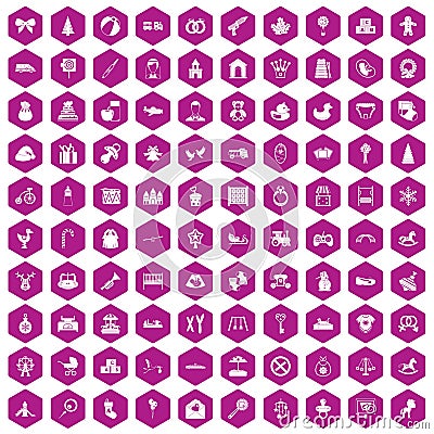 100 baby icons hexagon violet Vector Illustration