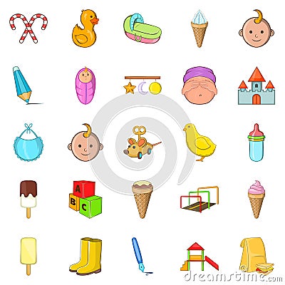 Baby icons set, cartoon style Vector Illustration