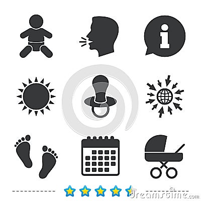 Baby infants icons. Buggy and dummy symbols. Vector Illustration