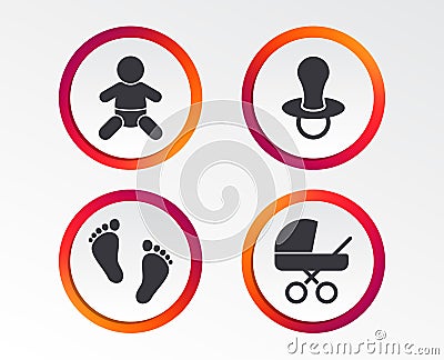 Baby infants icons. Buggy and dummy symbols. Vector Illustration