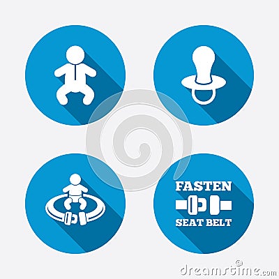 Baby infants icons. Fasten seat belt symbols Vector Illustration