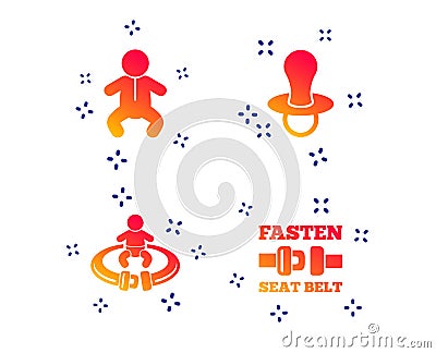 Baby infants icons. Fasten seat belt symbols. Vector Vector Illustration