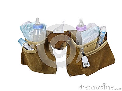 Baby Items Filling Leather Tool Belt Stock Photo